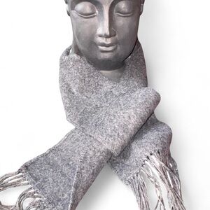 Gray Wool Scarf with Fringe